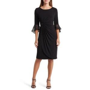 Black Bell Sleeve Sheath Dress With Ruched Draping 6P By Connected Apparel